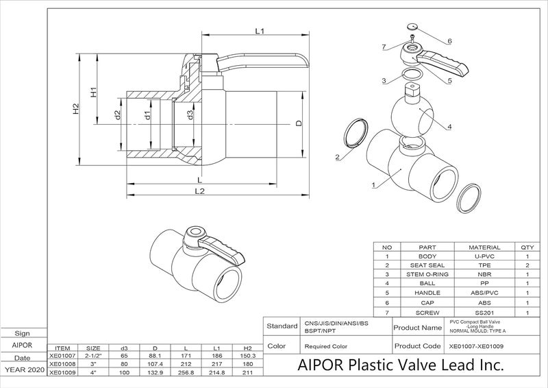 AIPOR 3" PVC Ball Valve (1-Pack), Shut-Off Valve with Easy to Rotate and Excellent Handle, Rated at 150 PSI, 3 inch Socket - Image 3